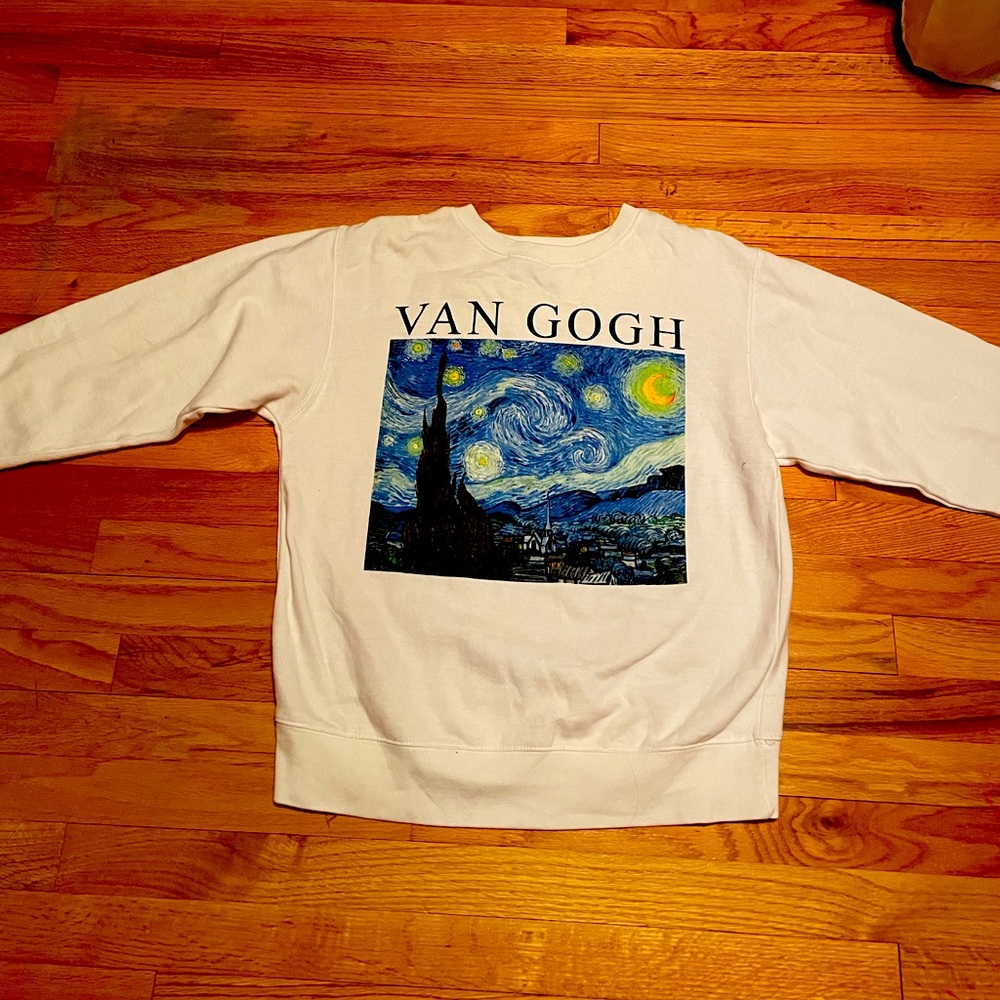 White Van Gogh Starry Night Crewneck Sweater, Men’s Size S
